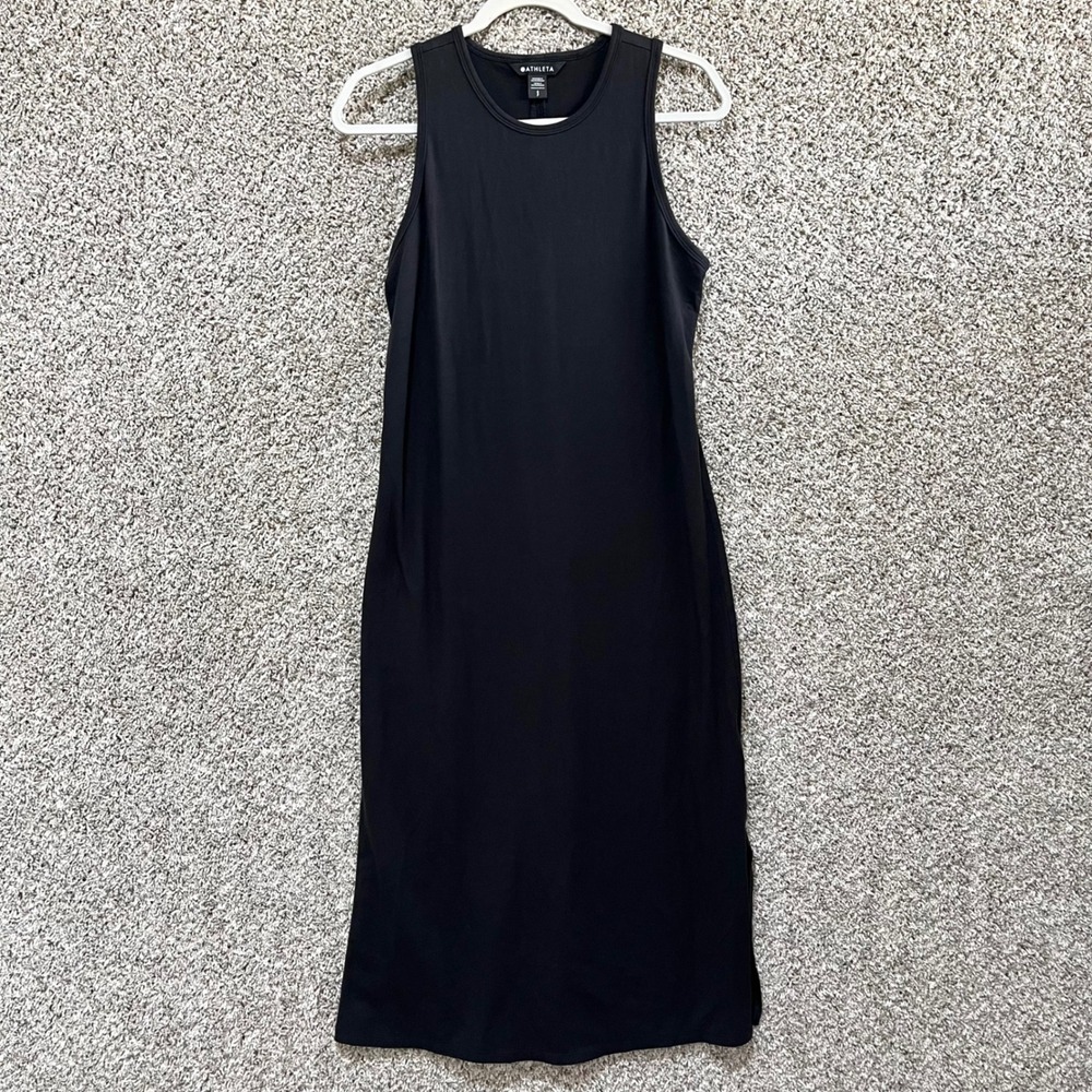Athleta Dress Womens Small Black Supima Cotton Spandex Sleeveless Essential Midi